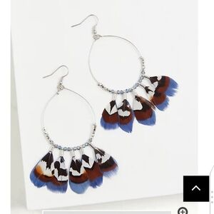 🆕SILVER-TONE & BLUE FEATHER HOOP EARRINGS
